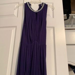 Blue and pearl beaded gown with two slits